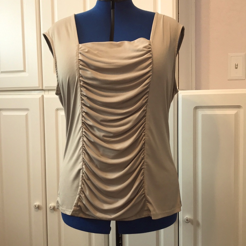 Taupe Shell with Ruched Center Panel